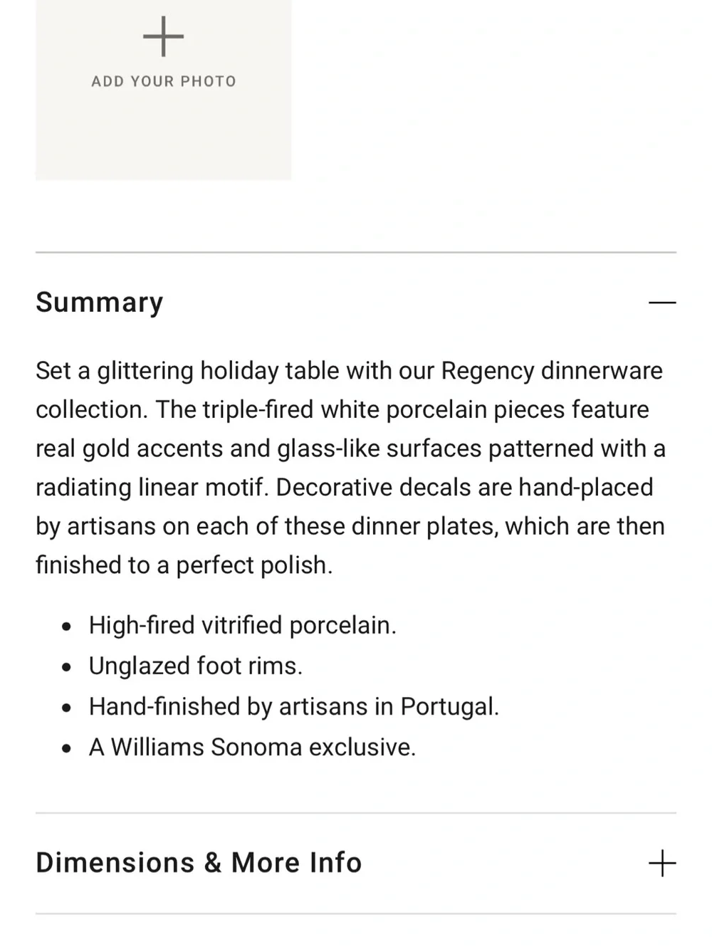 Set of 4 Elegant White and Gold Decorative Dinner Plates from Williams Sonoma